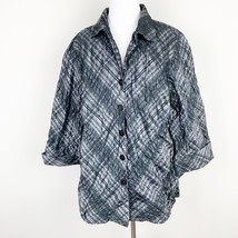 Jones New York Woman Plus Size Blouse 2X Print Button Front Black Gray P... - $140.04 MXN