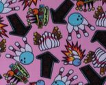 Bowling Balls Pins Vintage Bowling Alley Signs Pink Fleece Fabric Print ... - $6.97