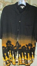 Men&#39;s George Rayon button front Hawaiian shirt L Tropical Beer bottles palm tree - £9.24 GBP