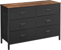Dresser With 6 Drawers, Storage Tower Unit, Steel Frame, Wooden Top, Retro - £143.06 GBP