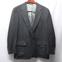 Vtg 90s 42R Dark Gray Herringbone Tweed Wool 2 Button Blazer Jacket Spor... - £52.70 GBP