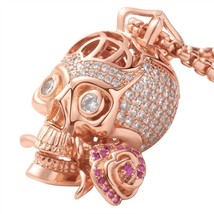 Faithful Love Rose Skull Pendant Necklace Crystal Brain Inside Rose Gold-Tone - £71.13 GBP