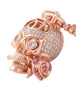 Faithful Love Rose Skull Pendant Necklace Crystal Brain Inside Rose Gold... - £69.64 GBP