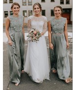 Sage Green Long Bridesmaid Dresses with Lace Appliques for Wedding - £94.12 GBP+