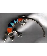 Signed Sterling Lizard Pin with turquoise lapis and possibly orange coral - €77,62 EUR