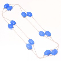 Blue Chalcedony Gemstone Handmade Fashion Necklace Jewelry 36&quot; SA 5581 - £7.18 GBP