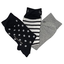 Kate Spade Crew Socks Gray Black 3 Pair Wink Stripe Multiple Patterns Si... - £19.35 GBP