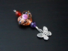 Red carnelian and amethyst Peach Blossom Heart Om, Key or Butterfly Blessingway  - £12.49 GBP