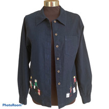 Allyson Whitmore Shirt Womens S Navy Blue Boutique Applique Jacket Shopp... - £13.88 GBP