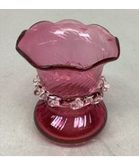 Vintage Hand Blown Pilgrim Glass Swirl Cranberry Vase - 3.5”H - $16.83