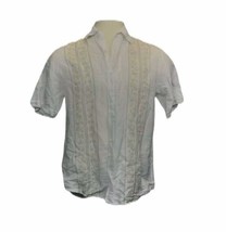 Cubavera.Barber Shop Vintage Cuban Style Shirt (Size M) White Tan - £9.85 GBP