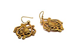 Vintage Lotus Earrings, Indian Dangly Earrings Gold, Antique Jewelry - £11.72 GBP