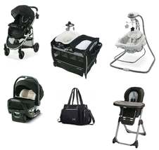 Graco Black N Gray Complete Baby Gear Bundle, Stroller Travel System, Play Yard, - £1,009.12 GBP