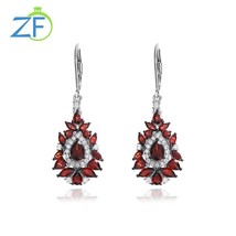 Genuine 925 Sterling Silver Drop Earrings for Women Natural Red Garnet Gemstone  - £43.20 GBP