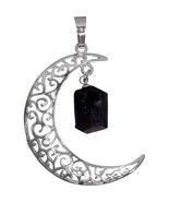 Crescent Moon with Black Tourmaline Pendant! - $181.13 MXN