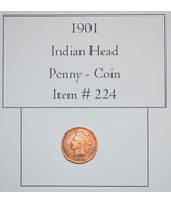 Penny, 1901, Indian Head Penny, # 224, Indian head pennies, vintage coins - $15.40