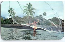 Hawaii Fishing Net Fisherman on the Water United Airlines Vtg Travel Postcard - £5.49 GBP