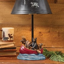 Black Bear Summer Vacation Table Lamp W/ Metal Shade Rustic Cabin Hand Painted - £139.08 GBP