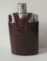 Leather Wrapped Glass Chrome Top Flask 10oz Vintage - £24.54 GBP