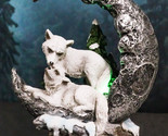 Winter White Wolf Couple In Snow Pine Trees Scene With LED Crescent Moon... - $29.99