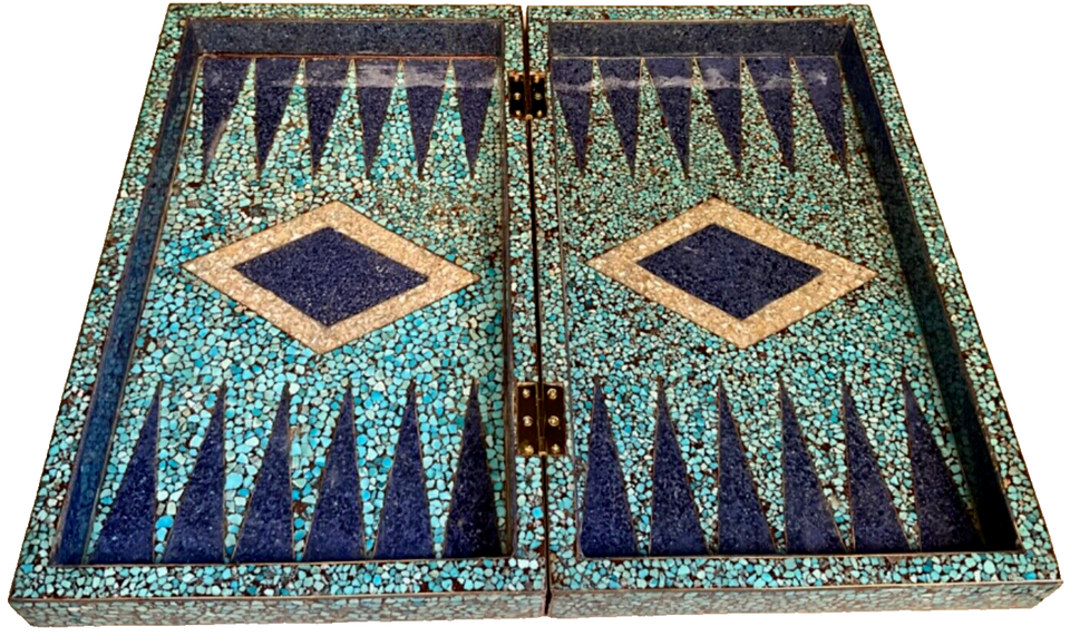 Handmade, Wood Backgammon Board, Wood Chess Board, Inlaid Pearl & Gemstones 20" - $2,150.00