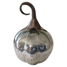 Mercury Glass Pumpkin Silvery Gourd Encased Silver Metal Stem Autumn Halloween  - £47.13 GBP