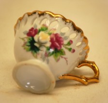 Porcelain Footed Mini Teacup Floral Gold Trim Laced Edge Japan - $9.89
