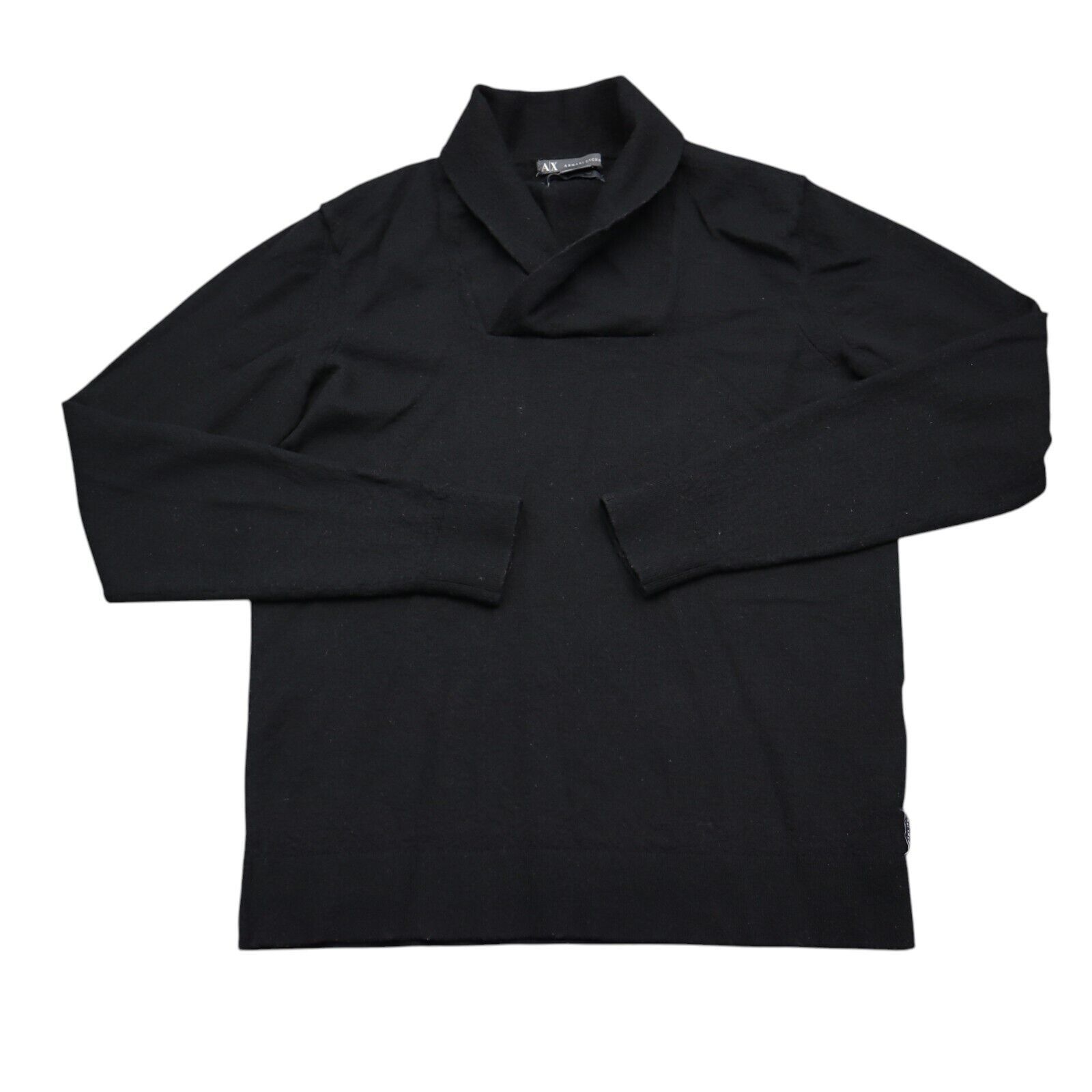 Armani Exchange Sweater Mens M Black Plain Shawl Collar Ribbed Cuffs Pul... - $16.71