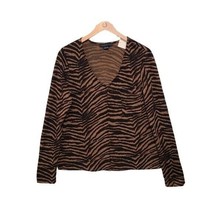 Sanctuary Top Womens Size Large Brown Black Animal Print V Neck Pullover... - $12.87