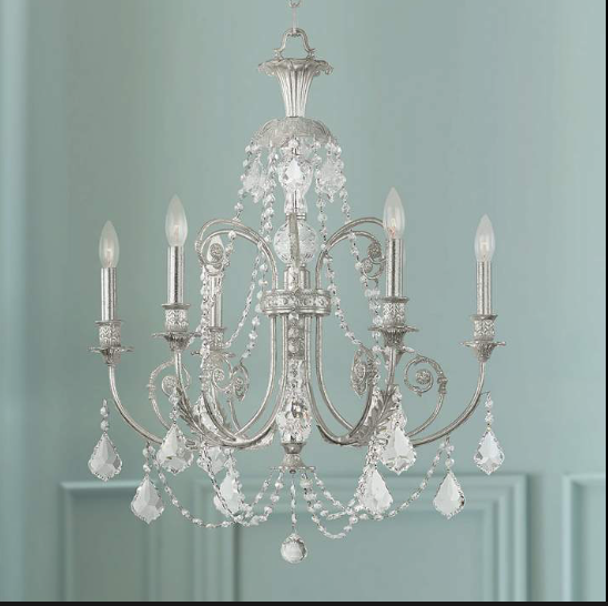 Horchow Draped Crystal Candle Chandelier French Restoration Antique Silver - $990.00