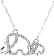 0.22Ct Round Cut Moissanite Elephant &amp; Child Pendant Chain 925 Sterling Silver - £114.60 GBP