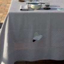 Yves Delorme Nowaki Sashiko Grey Tablecloth Hand Embroidered Birds 71&quot;x110&quot; NEW - £227.77 GBP