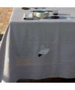 Yves Delorme Nowaki Sashiko Grey Tablecloth Hand Embroidered Birds 71&quot;x1... - £224.18 GBP
