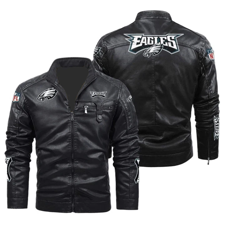 Eagles NFL Leather Jacket Sleek Black Fan Style with Logo  - $181.25 CAD+