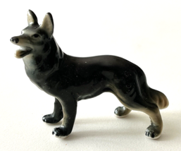 Vintage Miniature Porcelain Dog Figurine German Shepherd 2.25&quot; tall Dark Grey - £15.45 GBP
