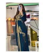 Royal Navy-Blue Dress Kaftan Dubai Moroccan Abaya Maxi Long Kimono Gown ... - $1,853.28 MXN