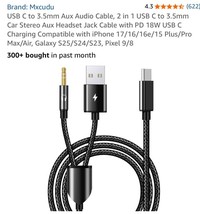 USB C to 3.5mm Aux Cable, 2 in 1 USB C to 3.5mm Car Stereo Aux Headphone... - $15.72
