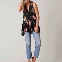 Free People Purple Haze Floral Printed Tiered Deep V Neck Tunic Top Dres... - $58.40