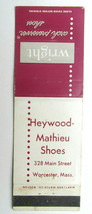 Heywood-Mathieu Shoes - Worcester, MA Wright Shoes Ad 20 Strike Matchboo... - $1.75