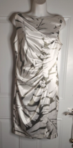 LONDON TIMES Sleeveless White Gray Ruched Silky Lined Dress Size 8 - $18.99
