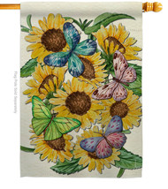 Butterflies On Sunflower House Flag Floral 28 X40 Double-Sided Banner - £29.14 GBP
