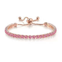 Pink Cubic Zirconia &amp; 18K Rose Gold-Plated Adjustable Link Bracelet - £11.18 GBP