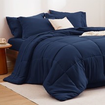 Navy Bedding Sets Queen - 7 Pieces Solid Queen Bed In A Bag, Queen Bed S... - £63.94 GBP