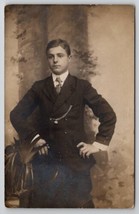 RPPC Dapper Young Man Leo Weintrob Studio Real Photo c1915 Postcard B41 - £11.18 GBP