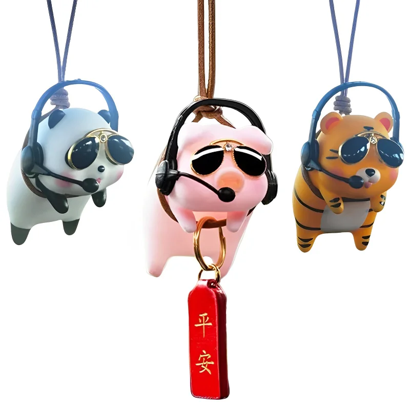 Cute Panda/pig/tiger Car Charm Car Mirror Pendant Swing Pig Indoor Decoration - £12.40 GBP+