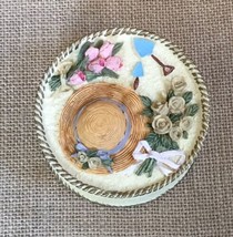 Vintage Dezine Straw Hat Floral Bouquets Gardening Round Resin Trinket Box - £12.65 GBP