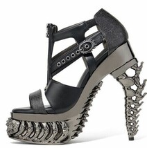 Hades CORRA Black Strappy Sandal 5&quot; Dragon Tail Heel 1.5&quot; Bone Metallic ... - $152.00