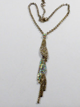 Silver Tone Link Necklace Clear &amp; Aurora Borealis Crystal Rhinestones Drop Bride - £24.69 GBP