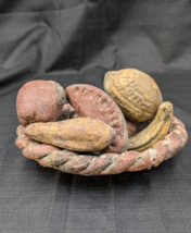 Vintage Hand Painted Mexican Terracotta Braided Bowl with Fruit - £27.70 GBP