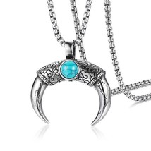 Silver Celtic Turquoise Horn Pendant Necklace Chain 24&quot; Men&#39;s Jewelry Gift - £9.48 GBP